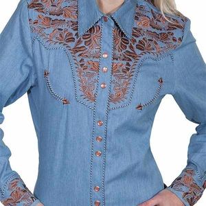 Scully Western Blue Floral Western Shirt, Sz L